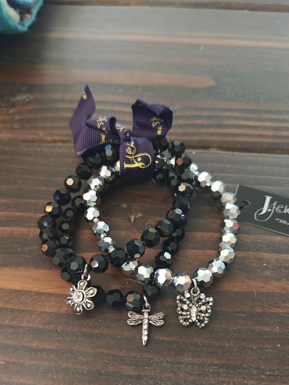 Black and Silver Crystal Charm Bracelet Set AA22 6785
